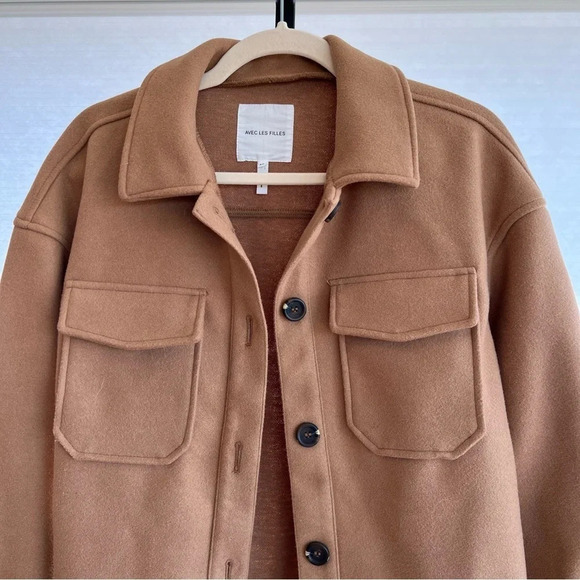 Avec Les Filles Classic Camel Shirt Jacket XS Contemporary Neutrals Minimalist - Picture 2 of 6